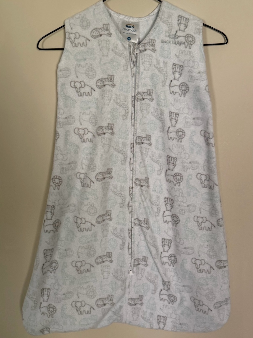 ⭐️2/$12 M 6-12m HALO SleepSack Baby Wearable Blanket Animals white/grey/mint